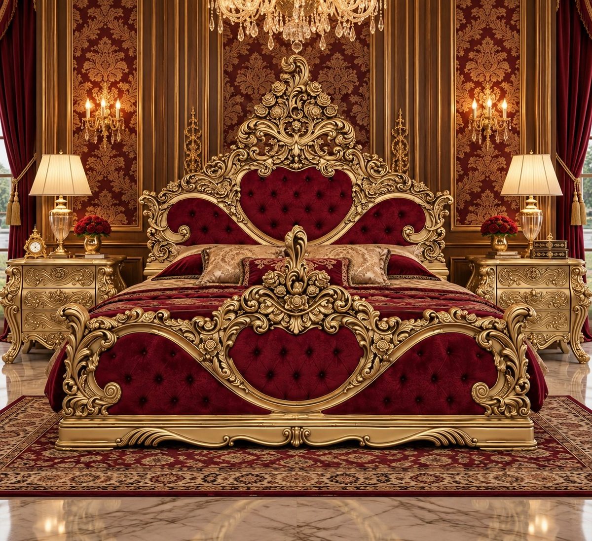 Maharaja Heart-Shaped Carved King Size Bed, King Size Bed