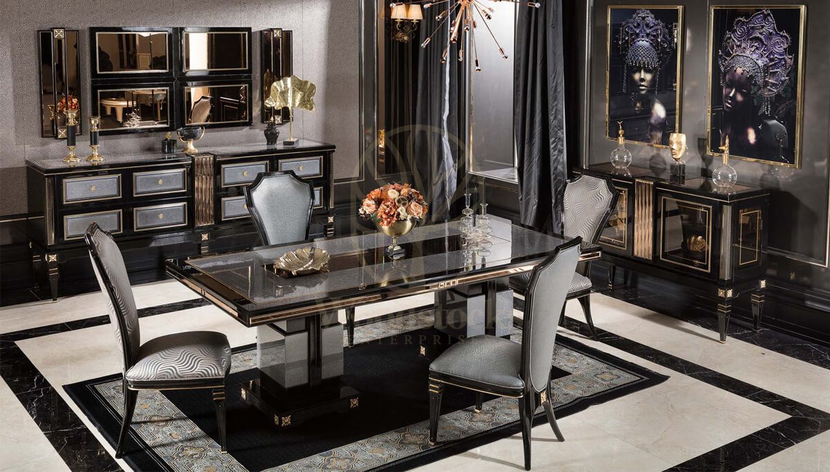 Luxury Caserta Grey Handcrafted Teak Dining Table Set, Saharanpur, Dining Table