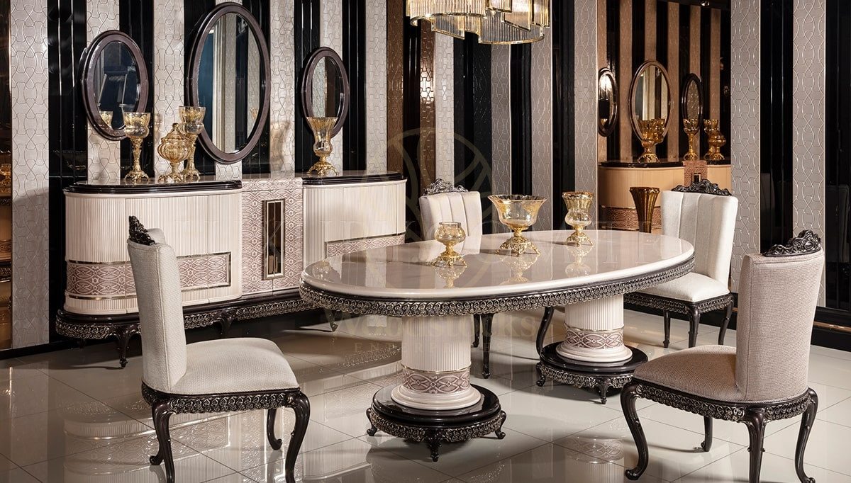 Royal Londra Hand Carved Teak Dining Table Set, Saharanpur, view 2