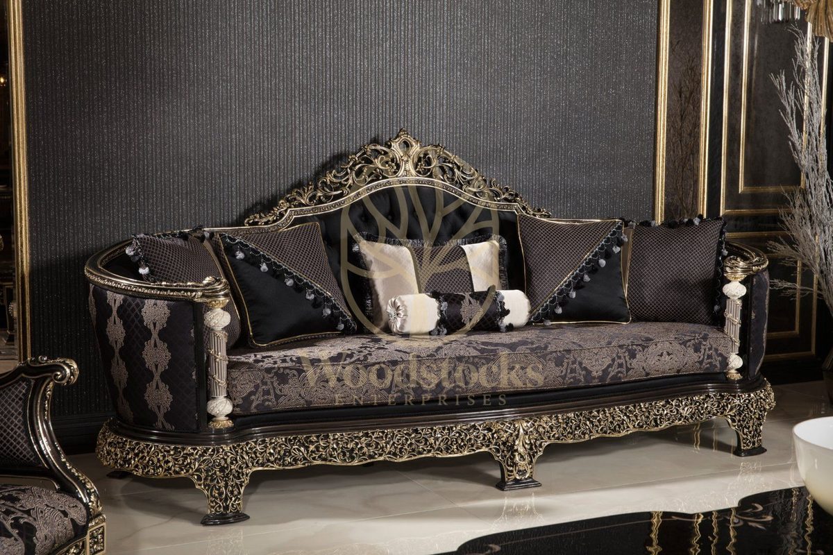 Teak Monaco Charcoal and Gold Tufted Sofa Set, view 5