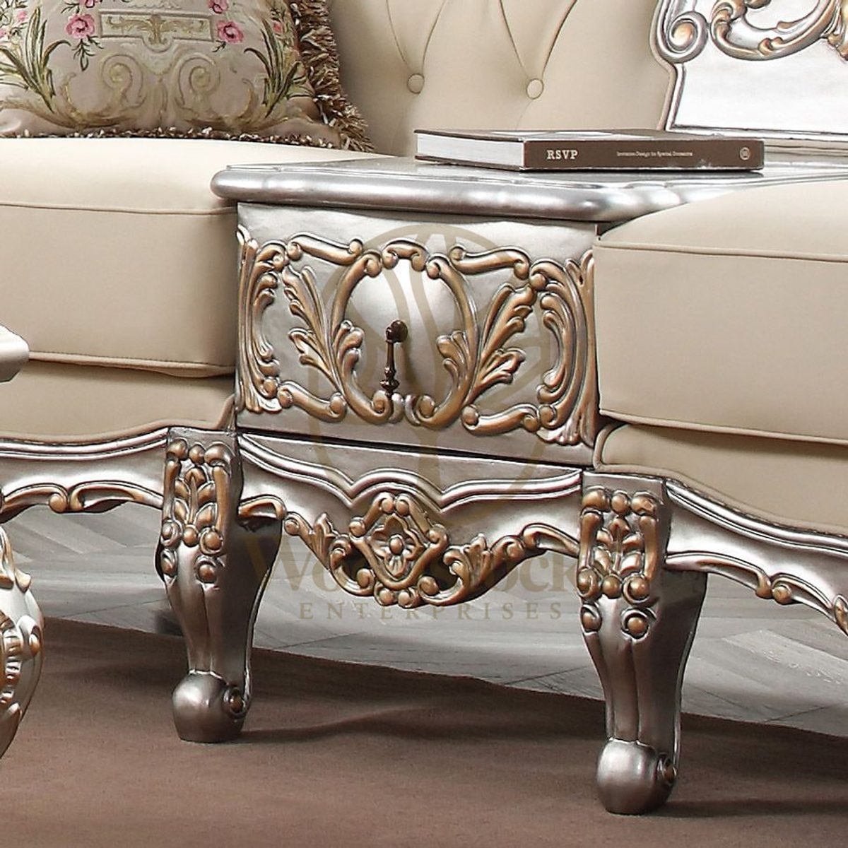 Teak European Antique Gold 3-Piece Sofa Set, view 5
