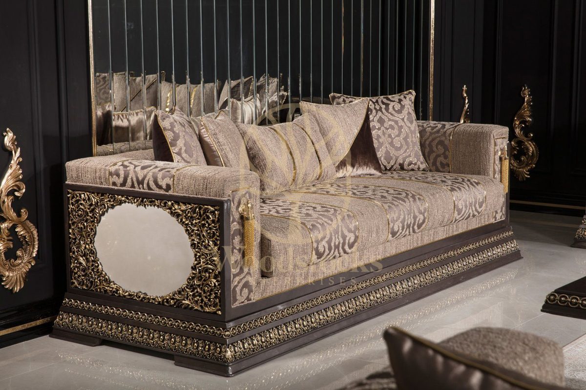 Teak Imperial Grey and Silver Tufted Sofa Set, view 11