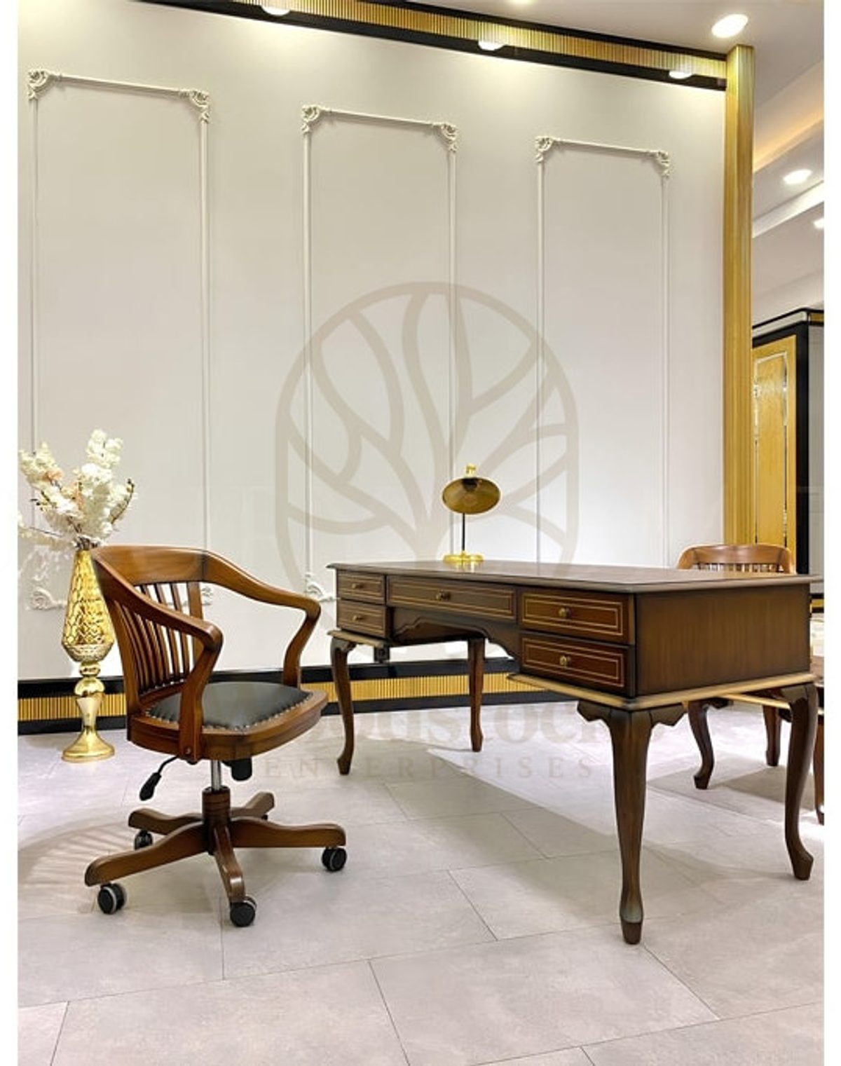 Royal Menekse Hand Carved Teak Office Table, Saharanpur, view 2