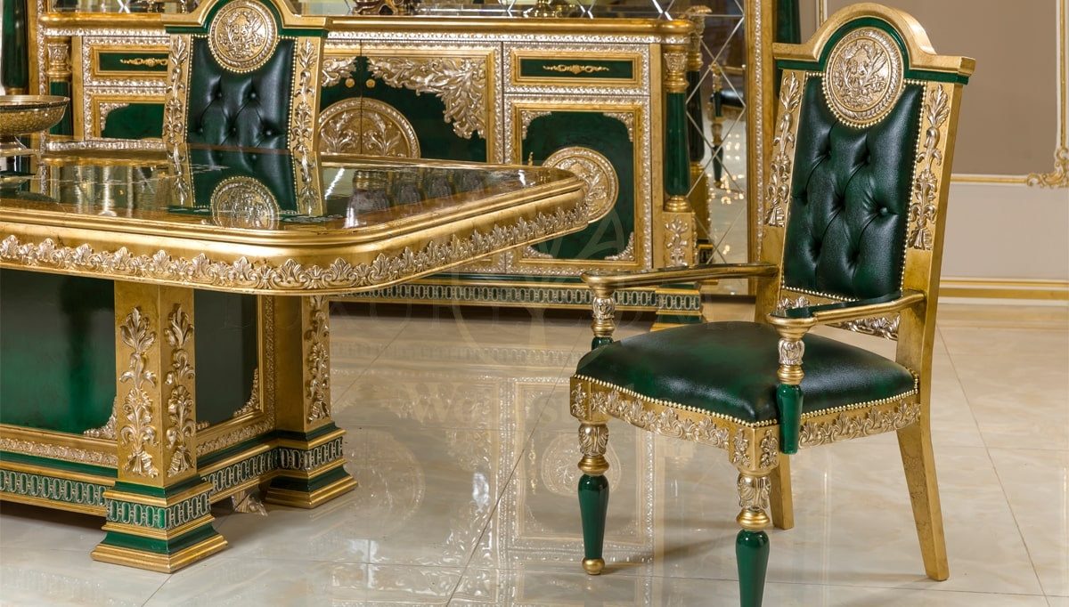 Royal Saheste Green Hand Carved Teak Dining Table Set, Saharanpur, view 10