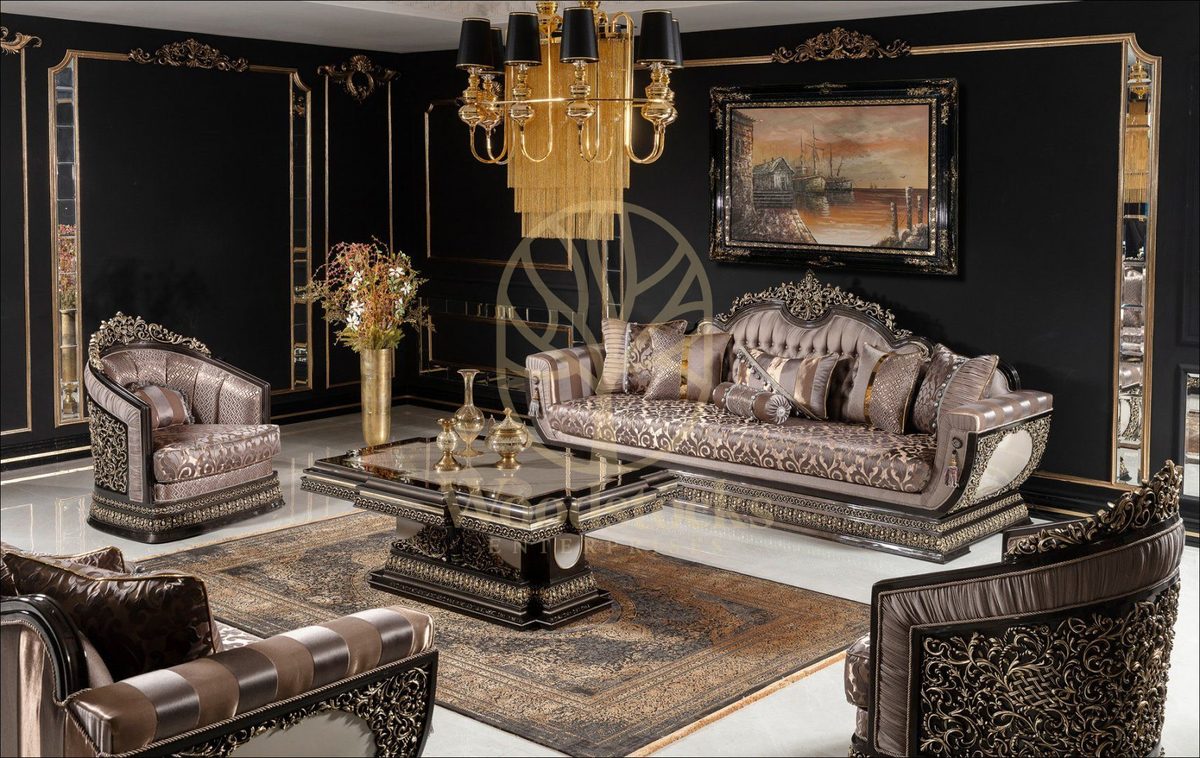 Teak Palace Brown and Gold Carved Sofa Set, Sofa Set