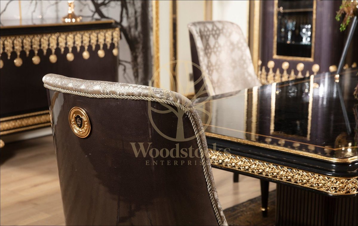 Teak Embroidered Black and Gold Dining Set, view 5