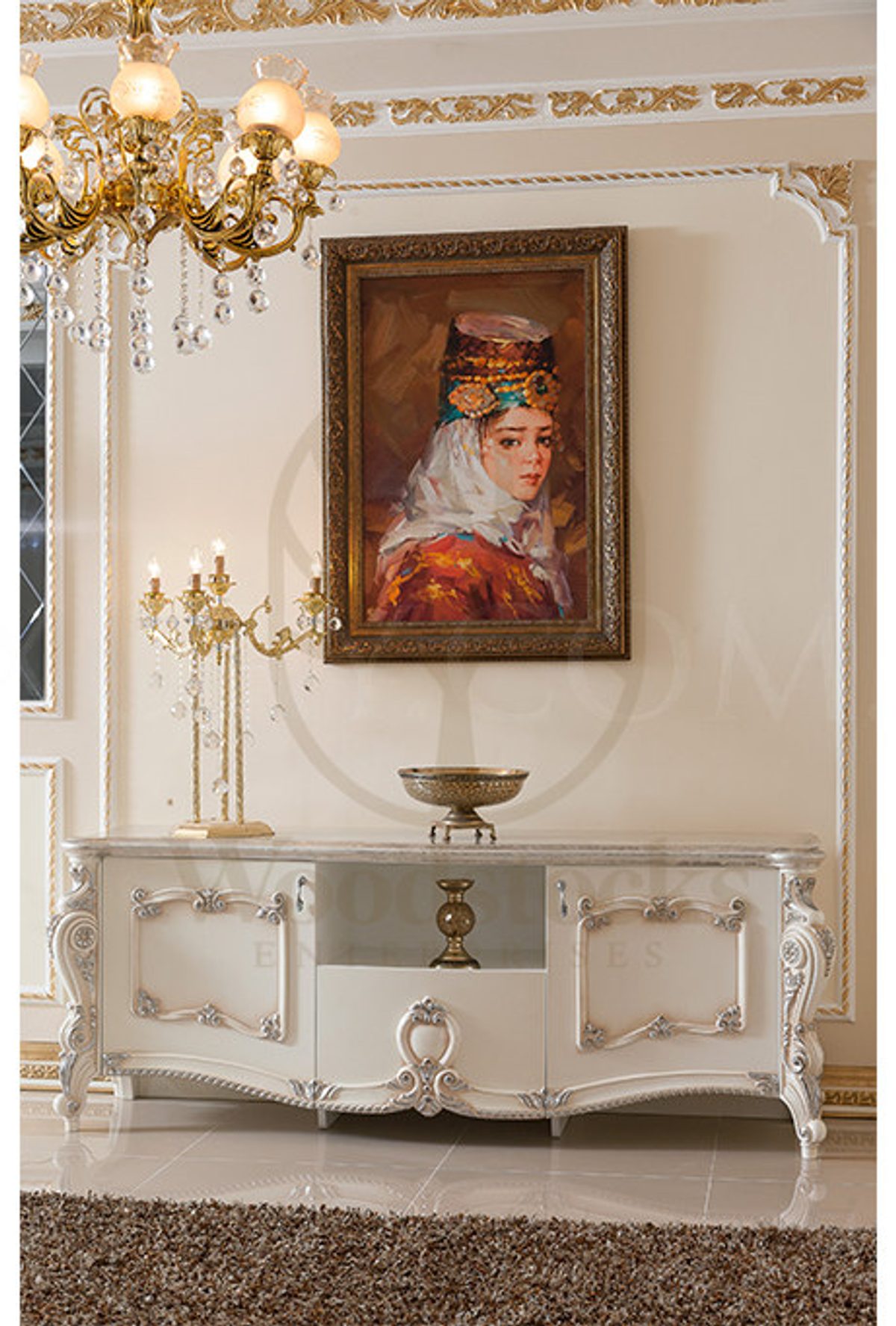 Royal Kayihan Hand Carved Teak TV Cabinet II, Saharanpur, view 3