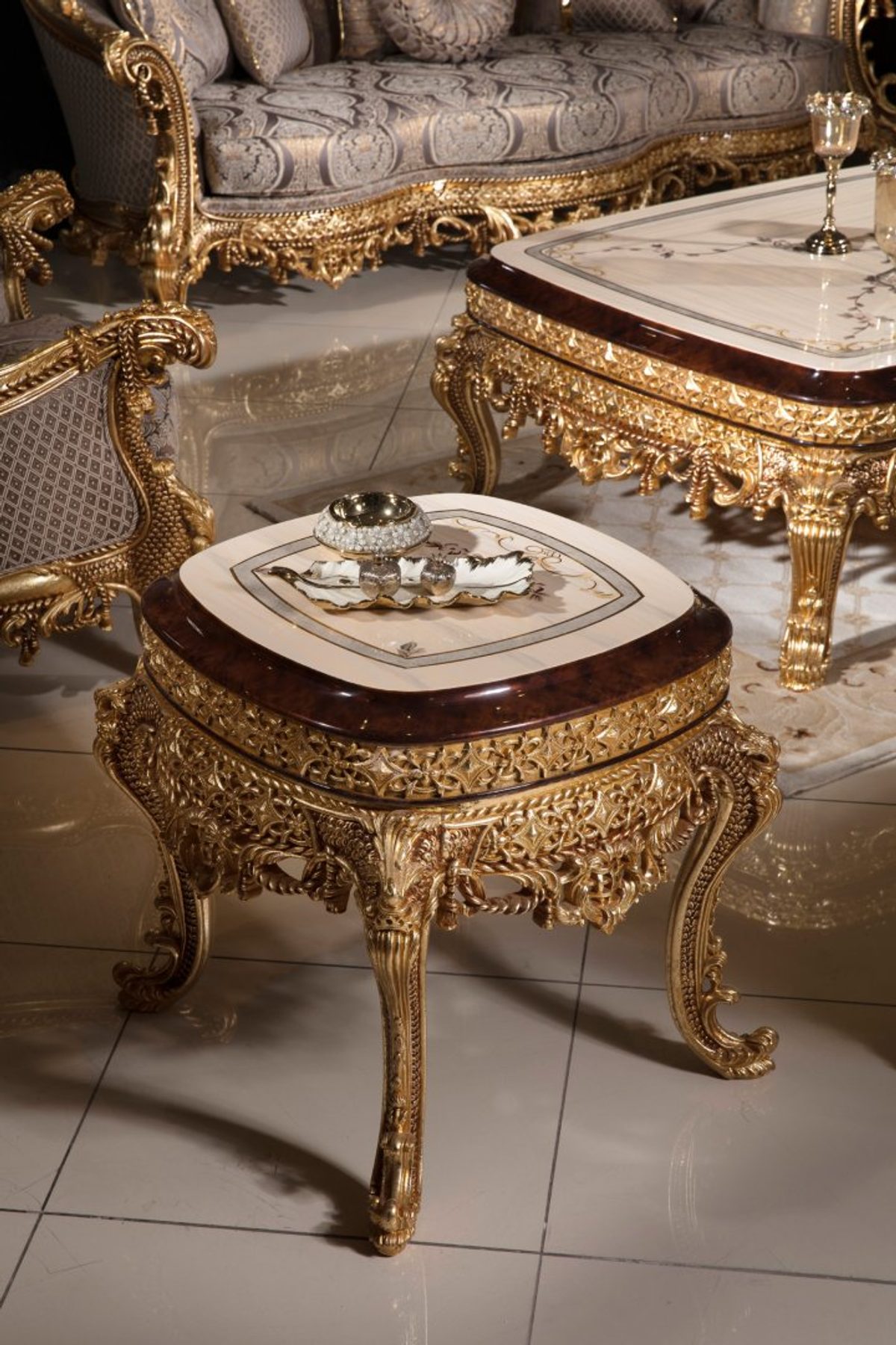 Teak Sovereign Antique Gold Square Center Table, Center Table