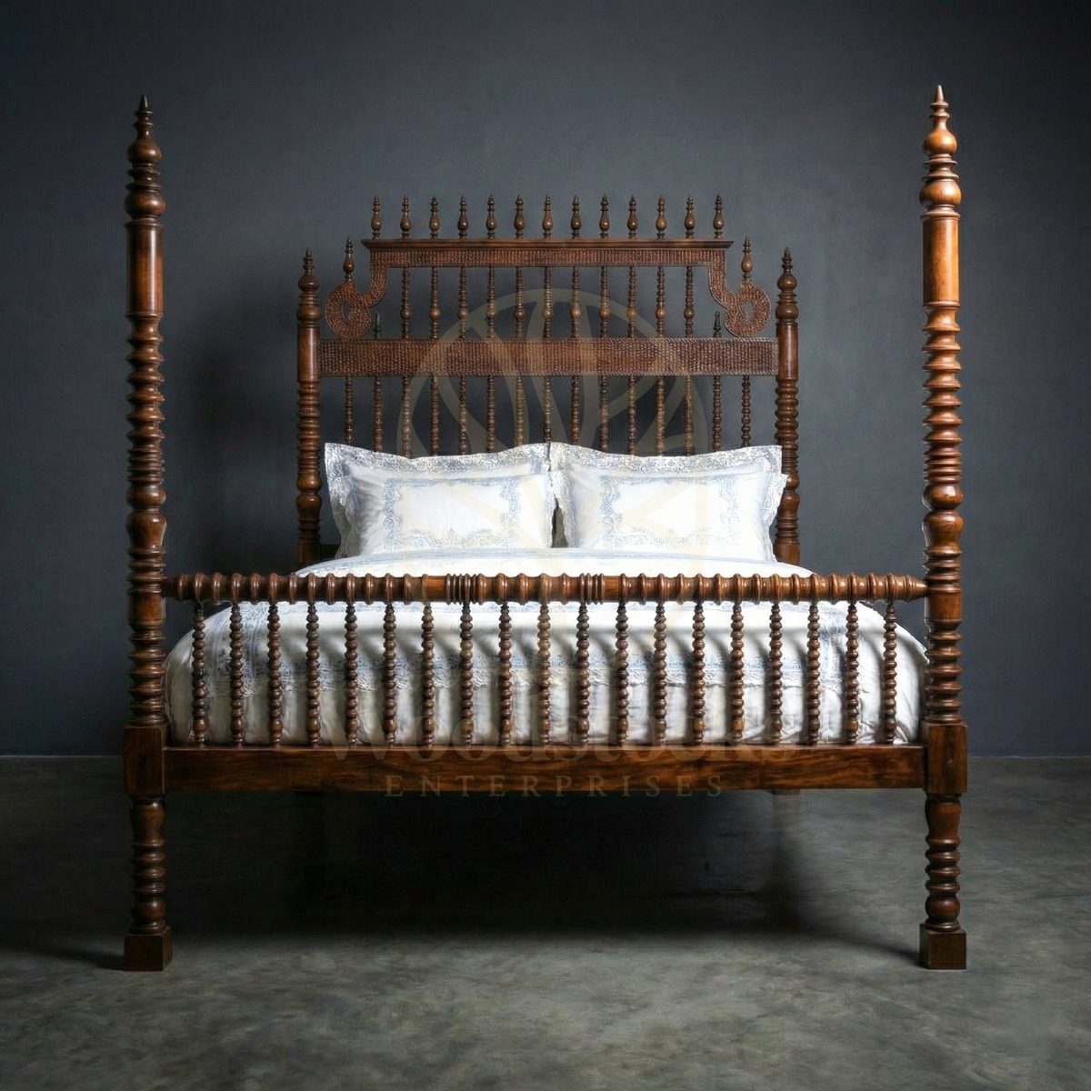 Royal Hand Carved Teak Casa de Lisboa Baroque Four Poster Bed, Saharanpur, view 3