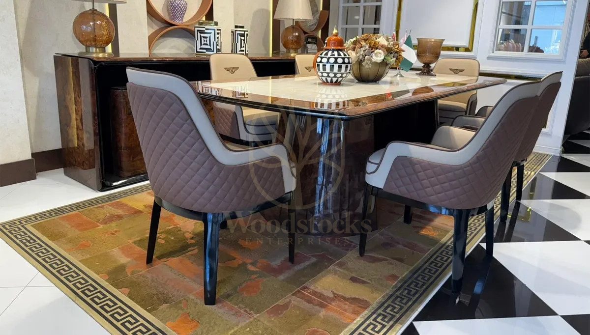 Luxury Sedna Brown Handcrafted Teak Dining Table Set, Saharanpur, view 6