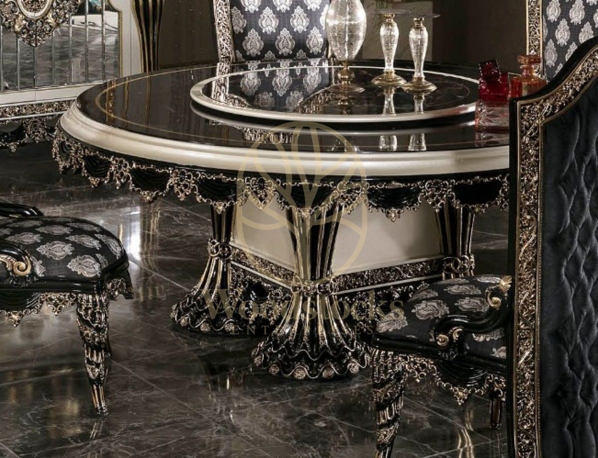 Teak Milano Black and Silver Round Dining Set, alternate view