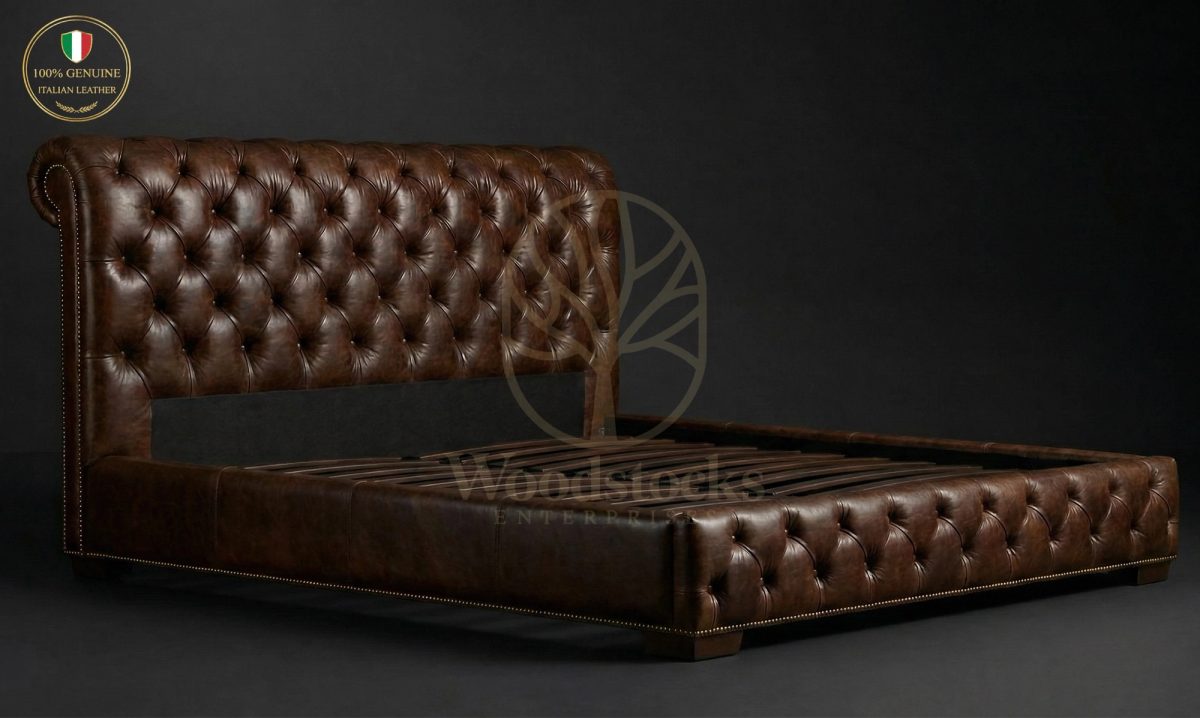 Luxury Teak Winston Chesterfield Leather Bed, Saharanpur, view 2