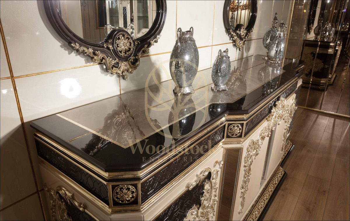 Teak Baroque Ivory and Black Console Table, alternate view