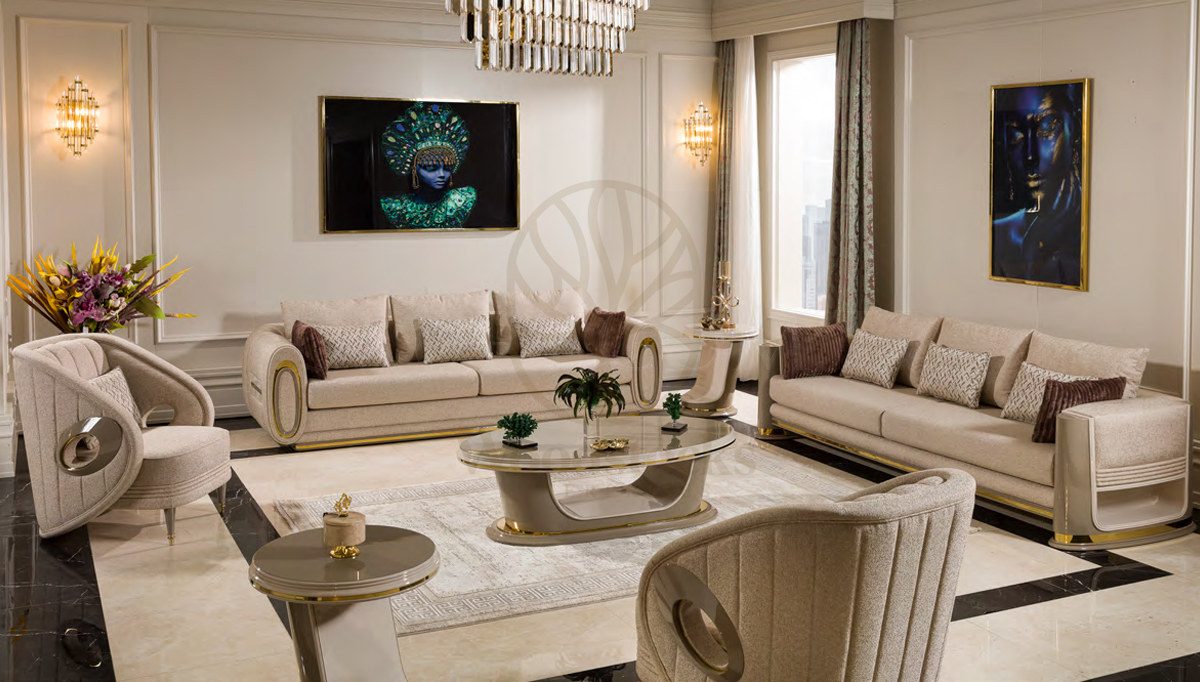 Luxury Fendi Handcrafted Teak Sofa Set, Saharanpur, Sofa Set