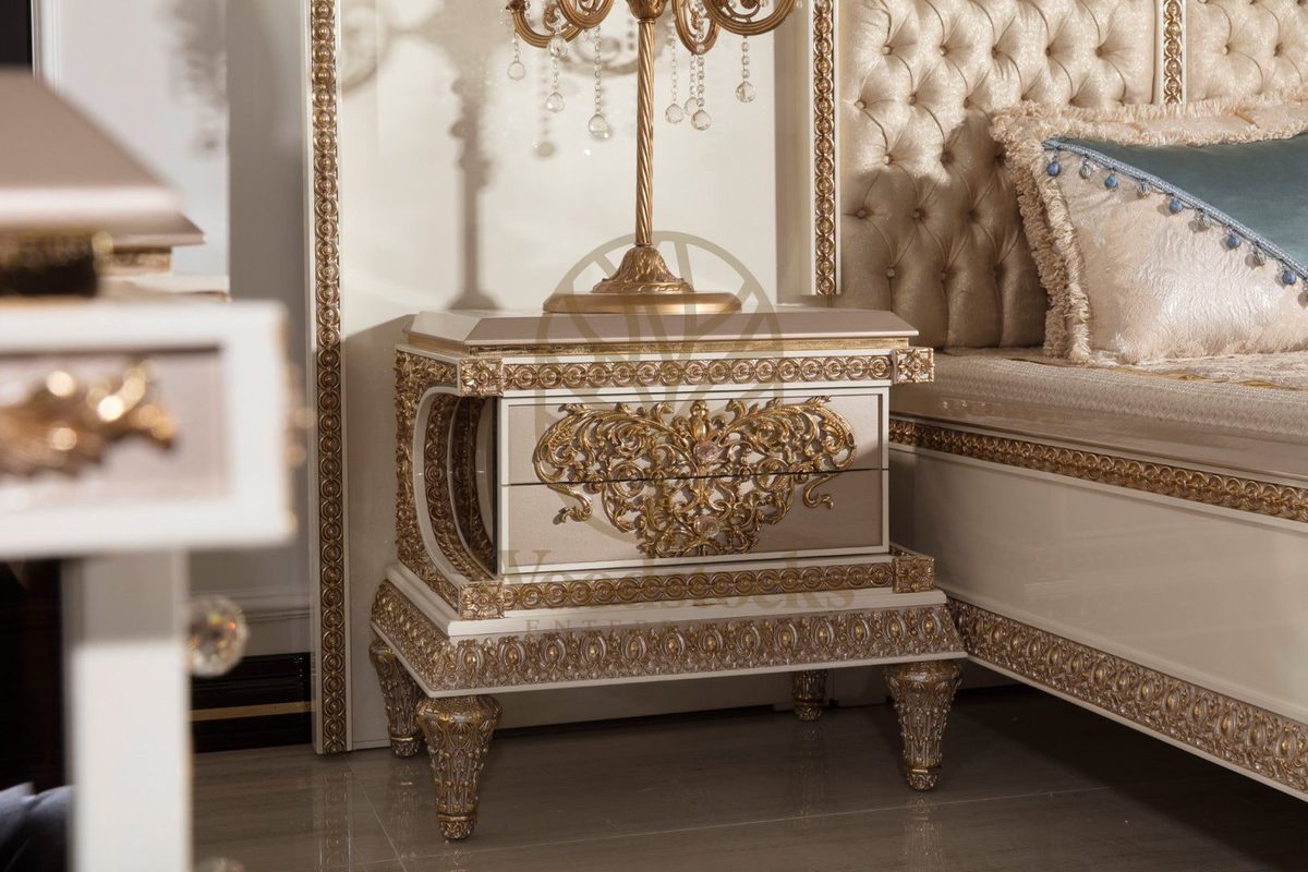 Teak Ornate Cream and Gold 4-Piece King Size Bed, view 9
