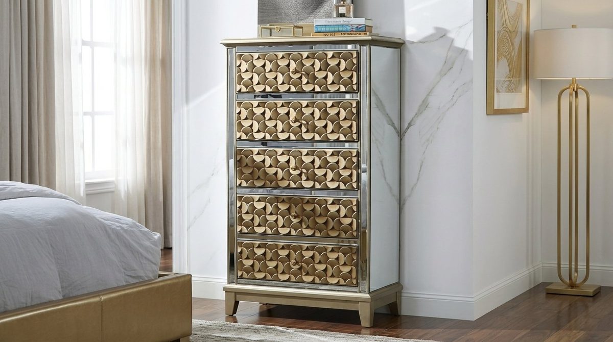 Teak Vintage Gold Chest of Drawers, Chest Of Drawers