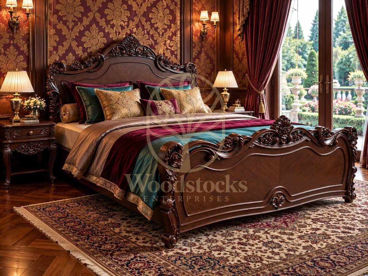 Maharaja Luxury Hand-Carved Teak King Bed IV, view 4