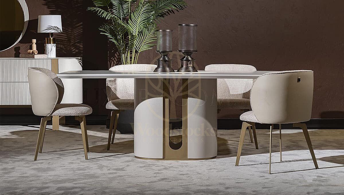 Luxury Velante Beige Handcrafted Teak Dining Table Set, Saharanpur, view 3