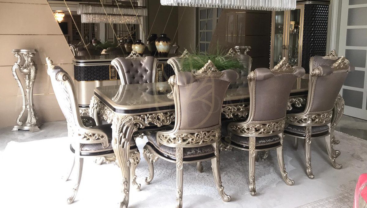 Royal Atlanta Hand Carved Teak Dining Table Set, Saharanpur, view 2