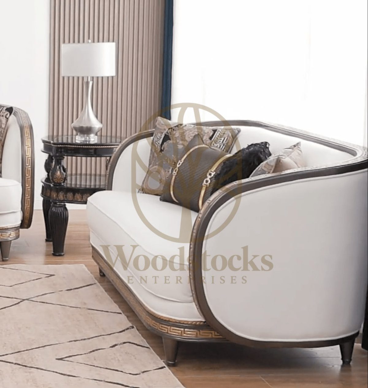 Teak Contemporary White Sleek & Compact Sofa Set, alternate view