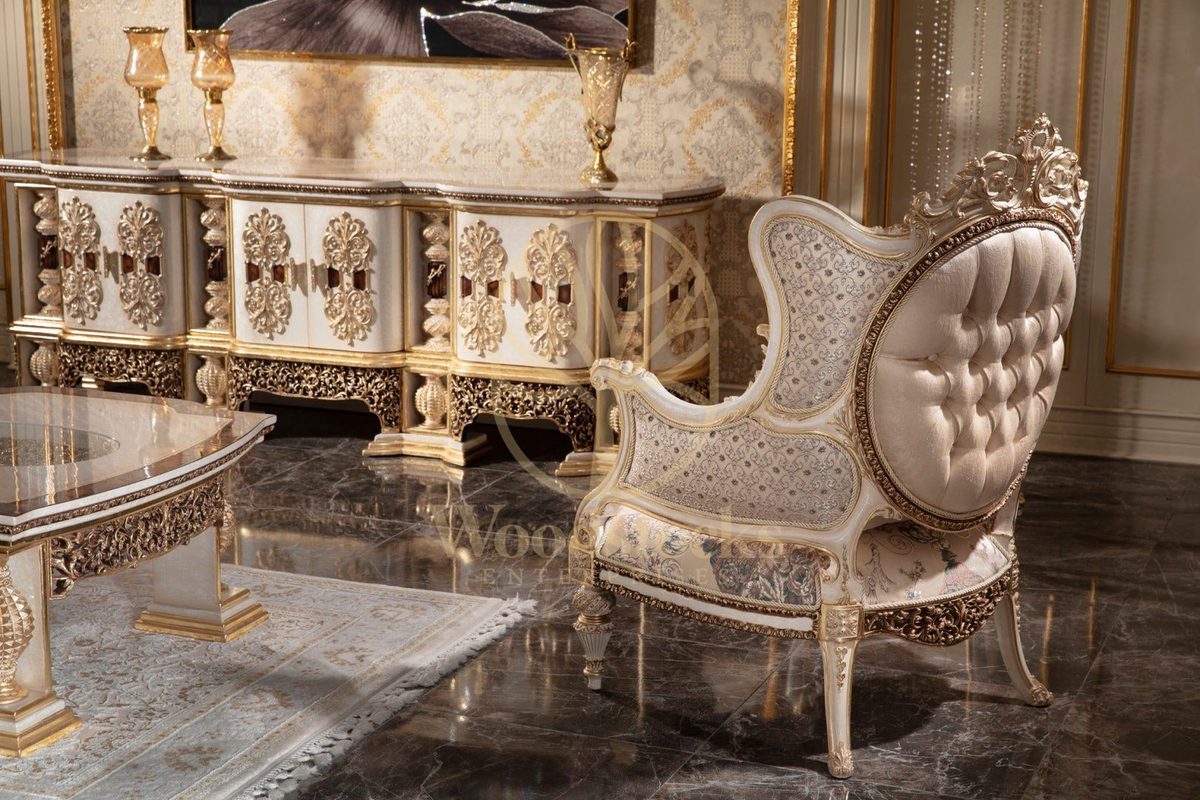 Teak Monaco Cream and Gold Wingback Sofa Set, alternate view