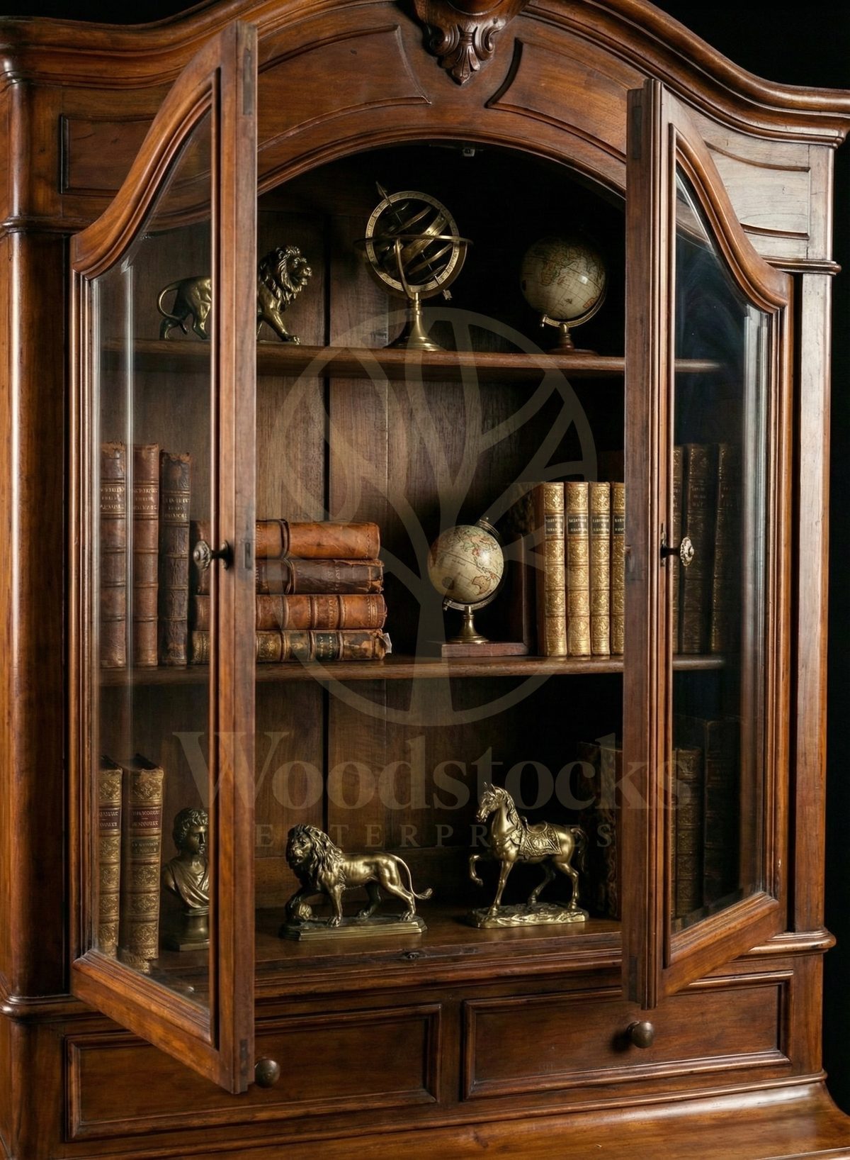 Royal Hand Carved Teak Louis XV Cabinet de Travail Provincial Rocaille Writing Suite, Saharanpur, view 2