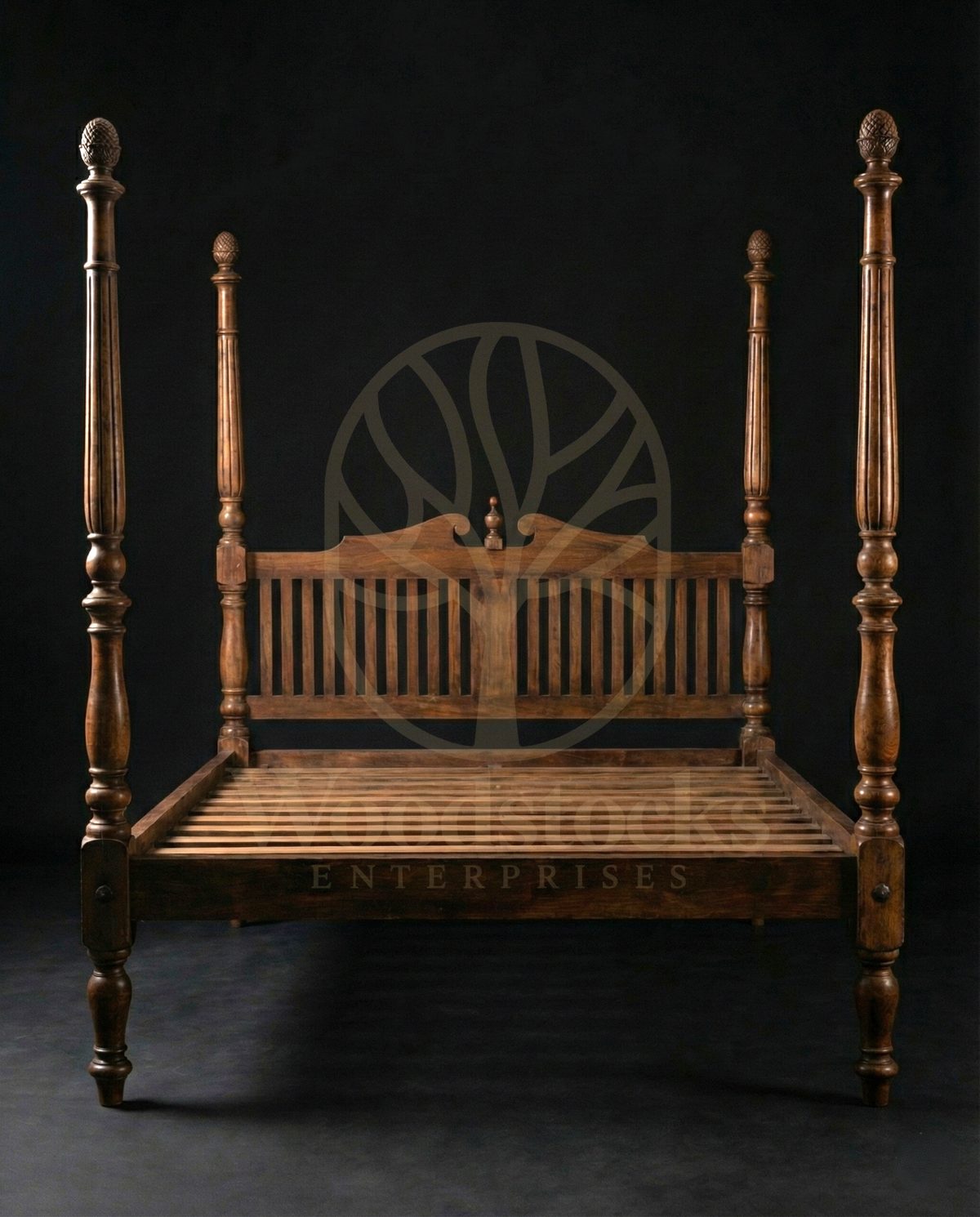 Royal Hand Carved Teak British Residency Slat-Back Poster Bed, Saharanpur, view 2
