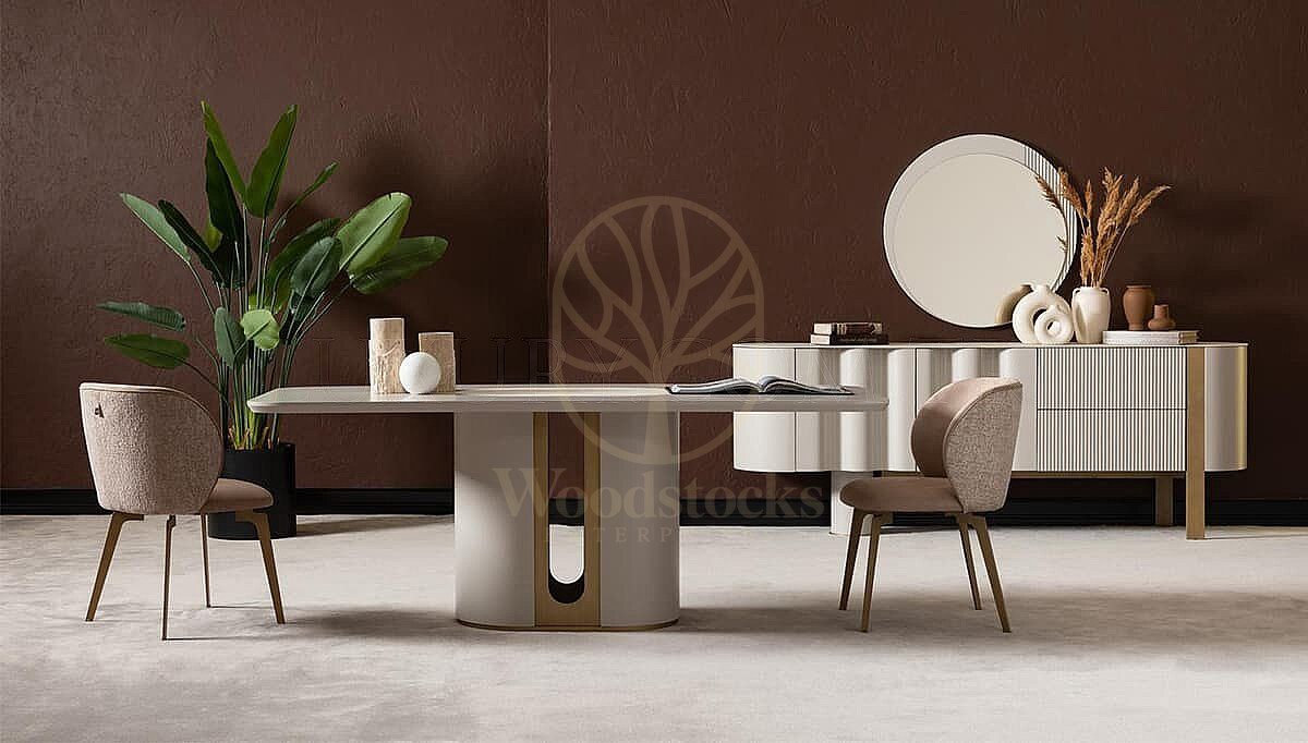 Luxury Novello Oval Handcrafted Teak Dining Table Set, Saharanpur, view 4