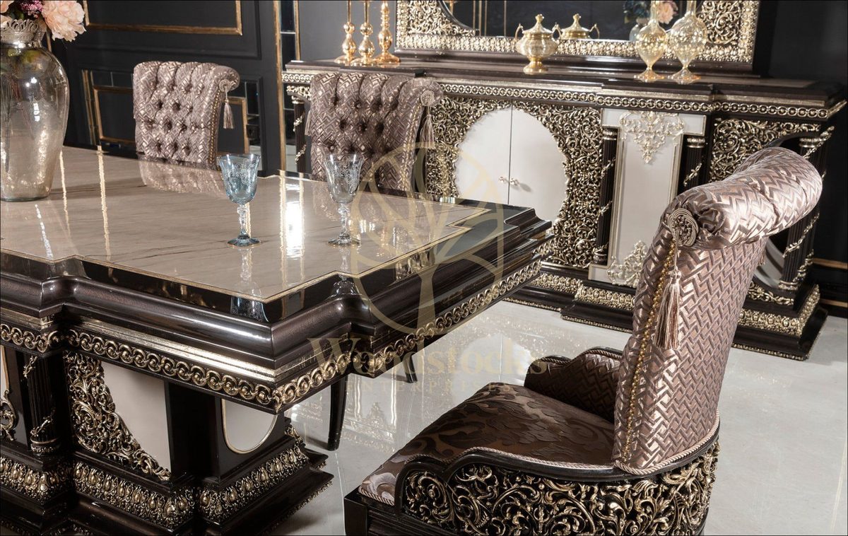 Teak Palace Brown and Gold Dining Set, view 9