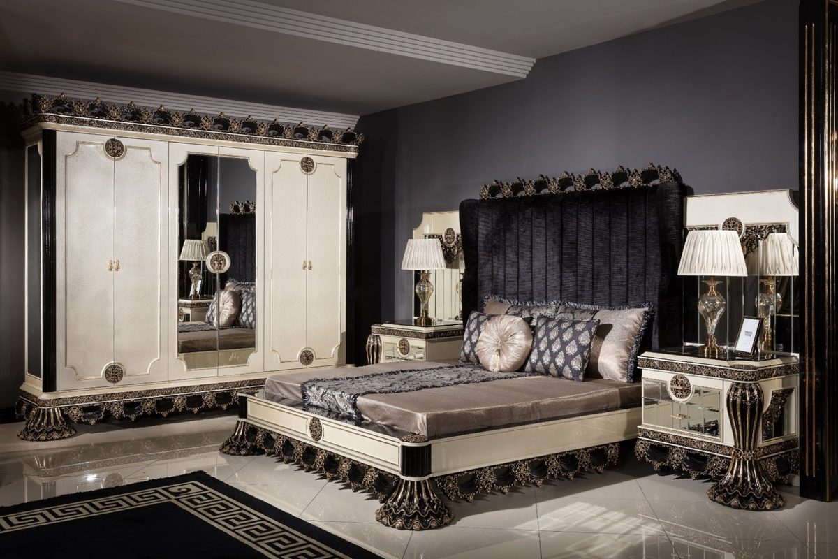 Teak Milano Ivory and Charcoal 4-Piece King Size Bed, King Size Bed