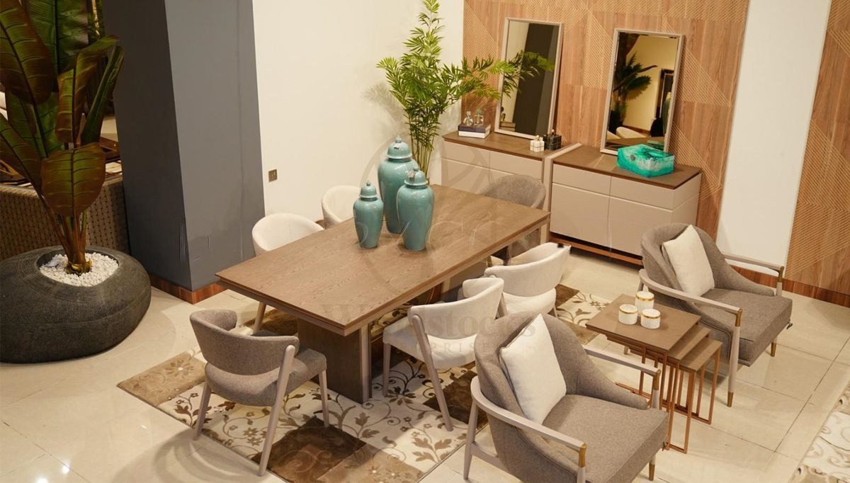 Luxury Sidney Handcrafted Teak Dining Table Set II, Saharanpur, Dining Table