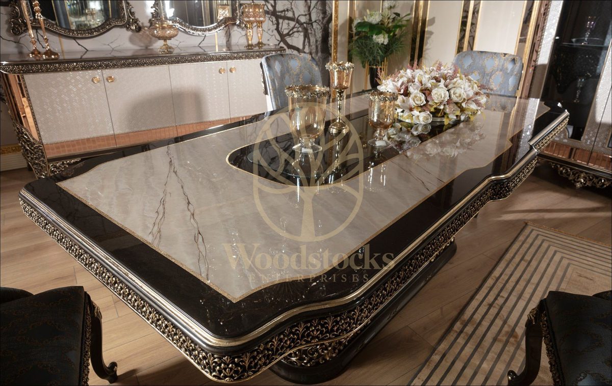 Teak Lagos Ivory and Black Dining Set, alternate view
