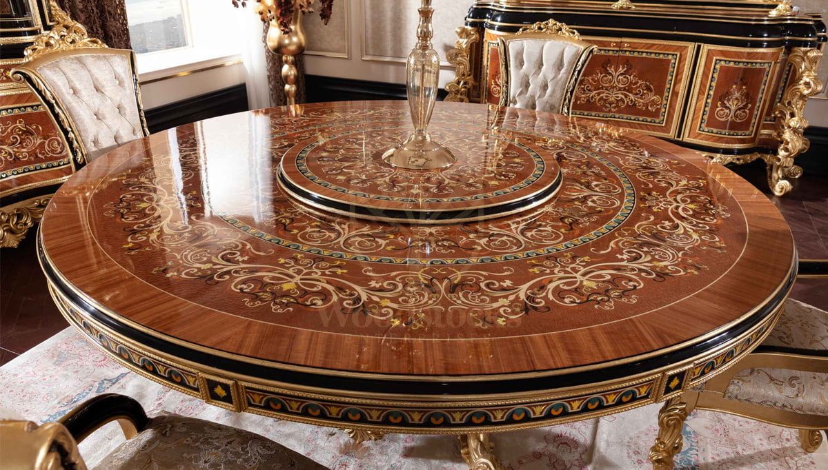 Royal Panamera Marquetry Hand Carved Teak Dining Table Set, Saharanpur, view 5
