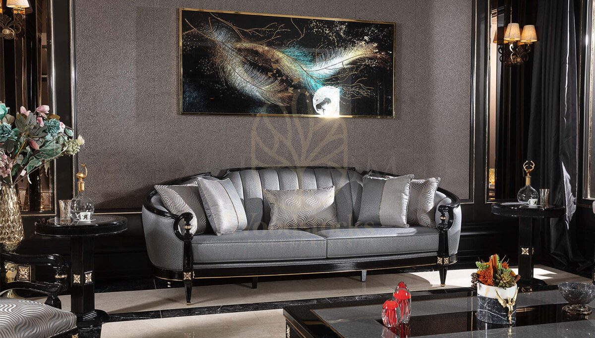 Luxury Caserta Grey Handcrafted Teak Sofa Set, Saharanpur, view 2