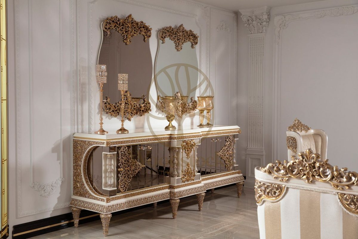 Teak Ornate Cream and Gold Console Table, view 6