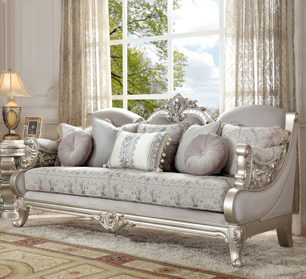 WSE High Quality Teak Wood European Silver Sofa Set II, Sofa Set