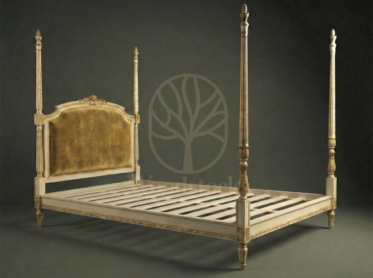 Royal Hand Carved Teak Bordeaux Intendant’s House Four Poster Bed, Saharanpur, view 2