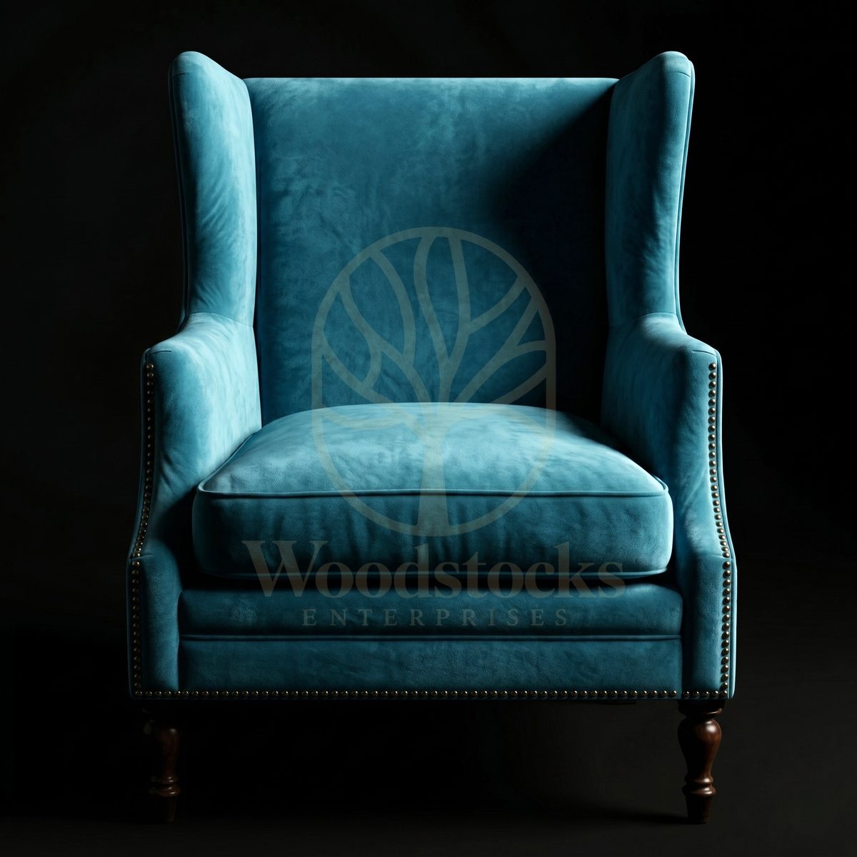 Luxury Teak Chelsea Nailhead Wingback Armchair, Saharanpur, view 2