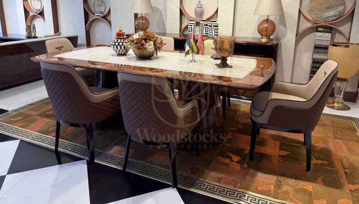 Luxury Sedna Brown Handcrafted Teak Dining Table Set, Saharanpur, view 2