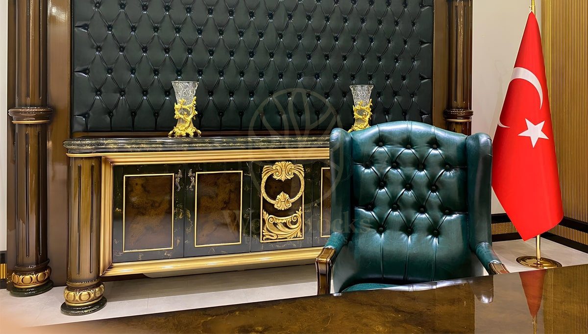 Royal Hakan Hand Carved Teak Office Table, Saharanpur, view 3