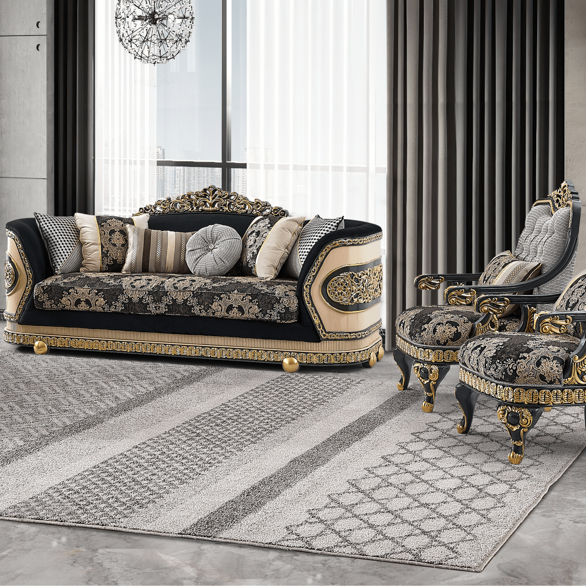 WSE High Quality Teak Wood Elegant 3-Piece Sofa Set II, Sofa Set