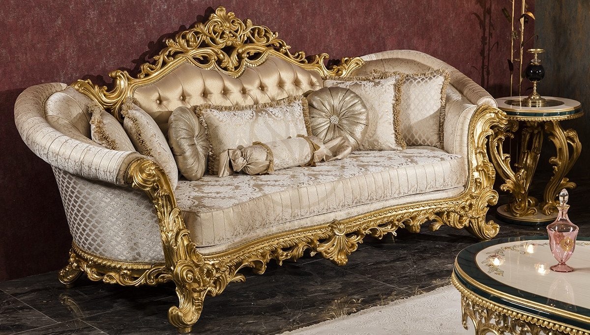 Royal Zumra Gold Leaf Hand Carved Teak Sofa Set, Saharanpur, view 3