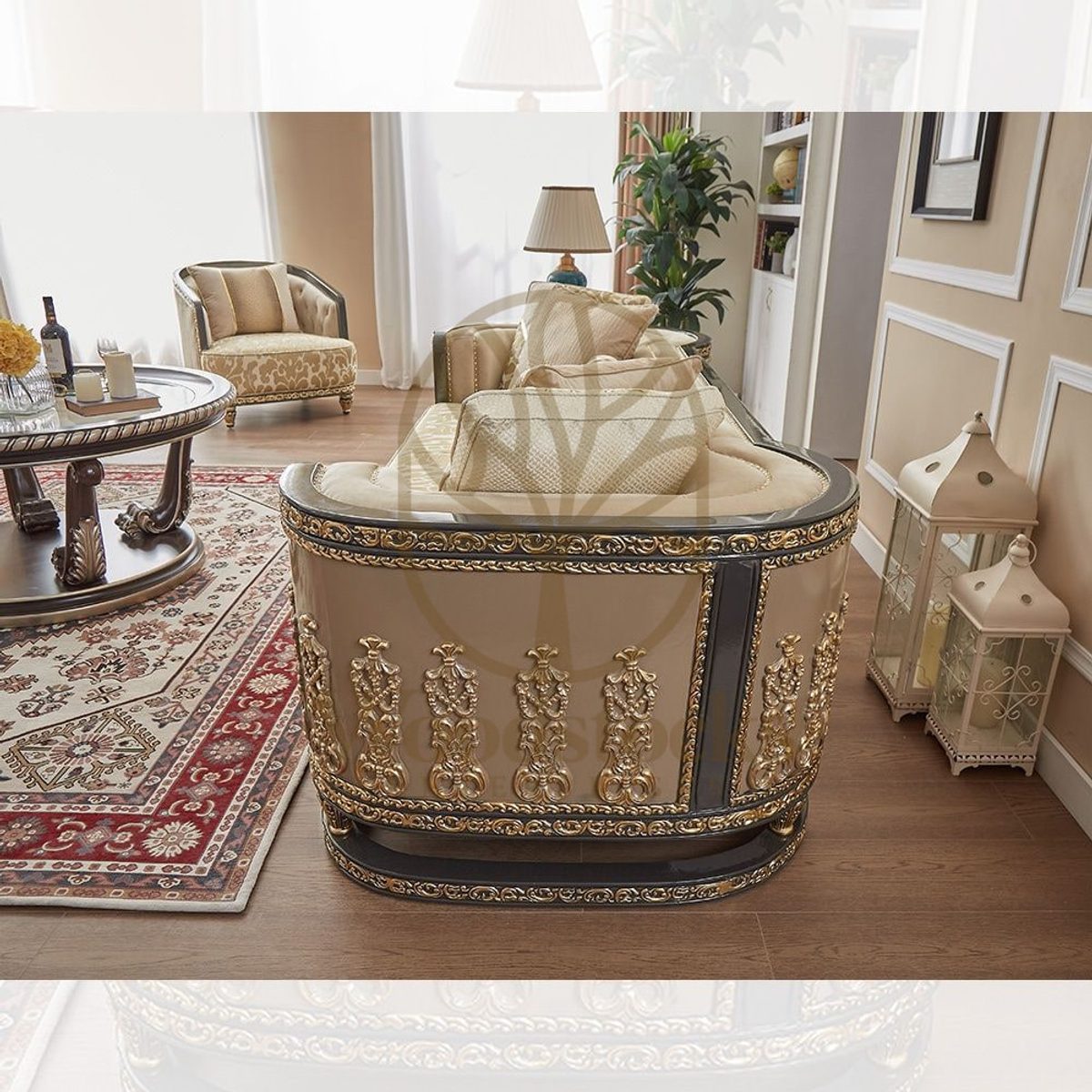 Teak Cabriole Turkish Sofa Set, view 6