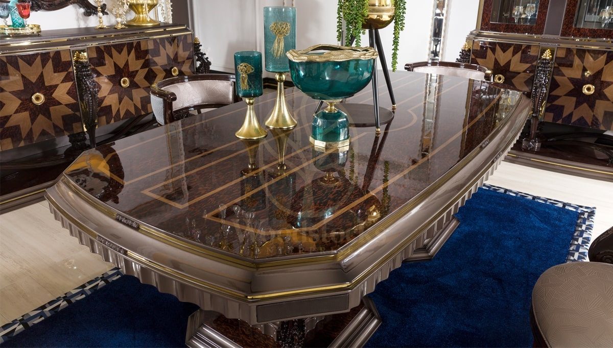 Royal Delano Hand Carved Teak Dining Table Set II, Saharanpur, view 4