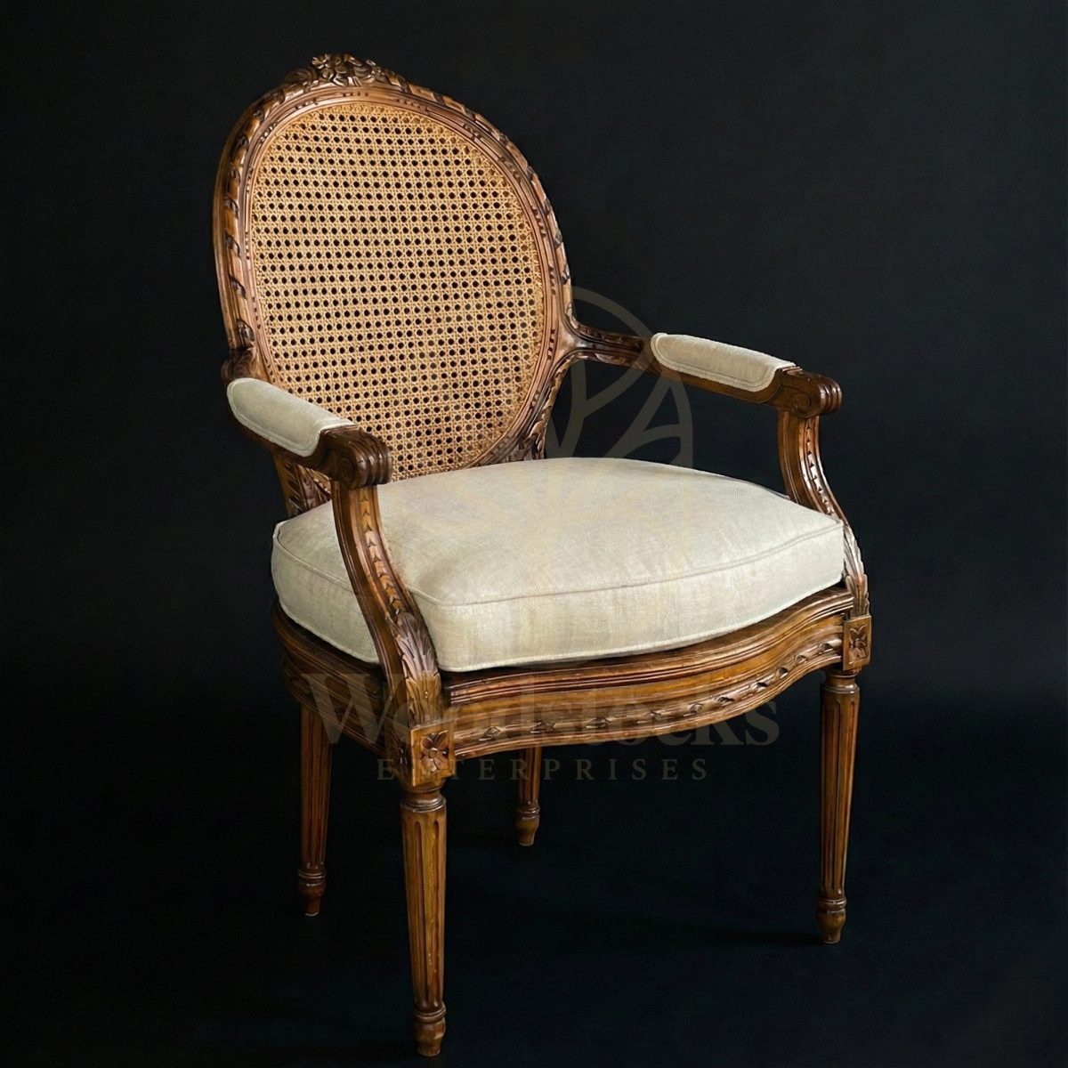 Royal Teak Le Fauteuil d’Orsay Parisian Cane-Back Salon Chair, Saharanpur, Living Room Chair