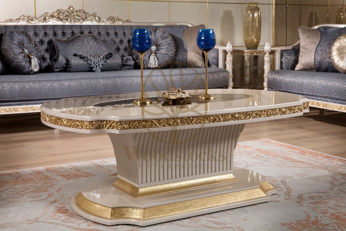 Teak Sarina Cream and Gold Center Table, view 3