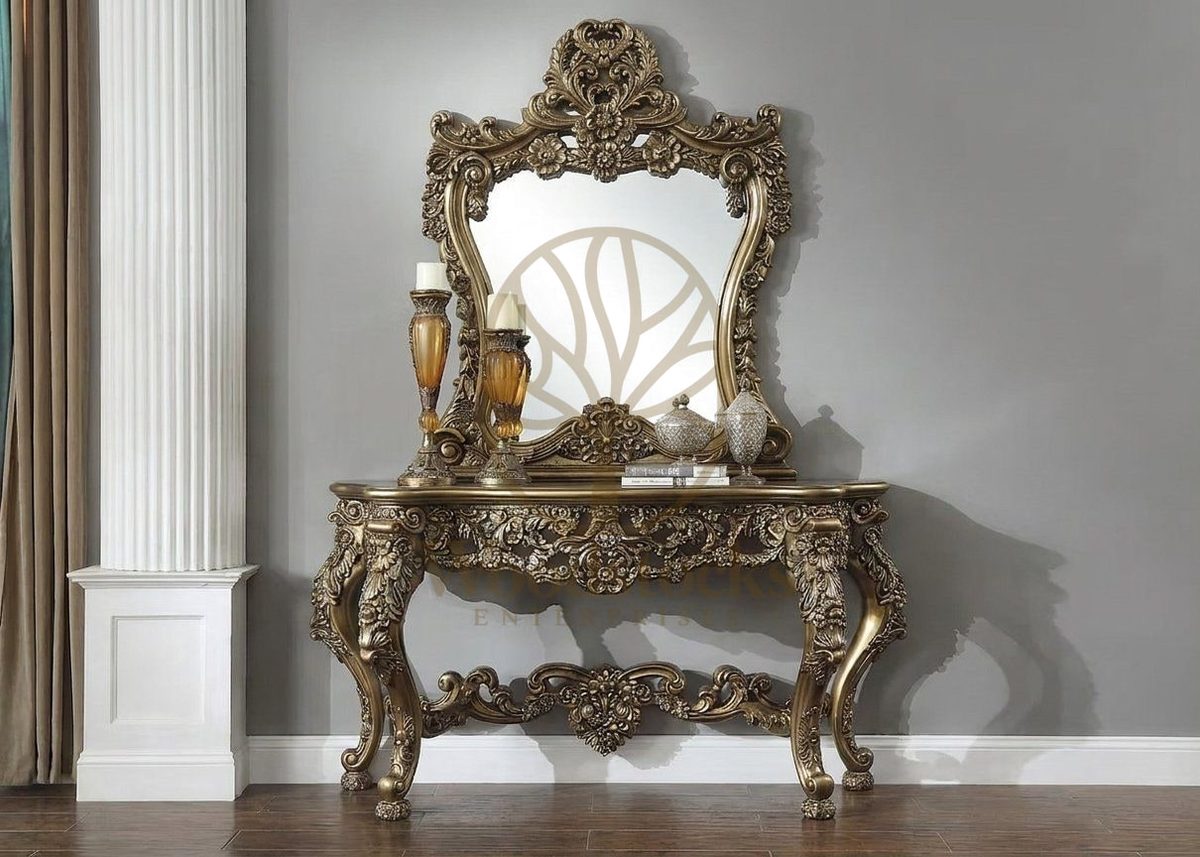 Teak Hand-Carved Antique Gold Dressing Table III, Dressing Table