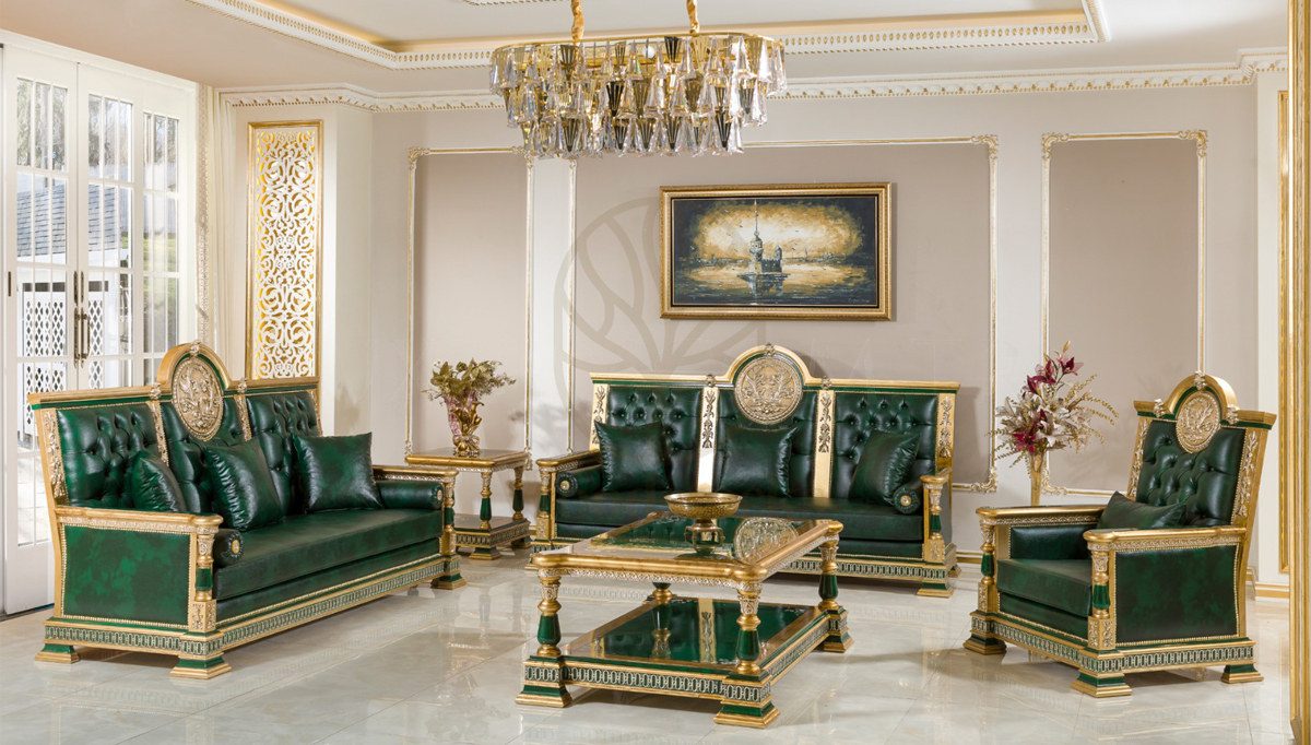 Royal Saheste Green Hand Carved Teak Sofa Set, Saharanpur, Sofa Set