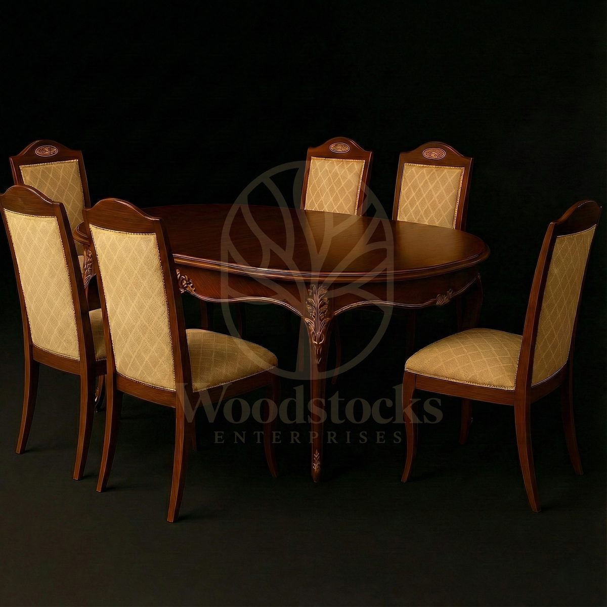 Royal Hand Carved Teak Whispers of the Petit Trianon Rococo Dining Ensemble, Saharanpur, view 2