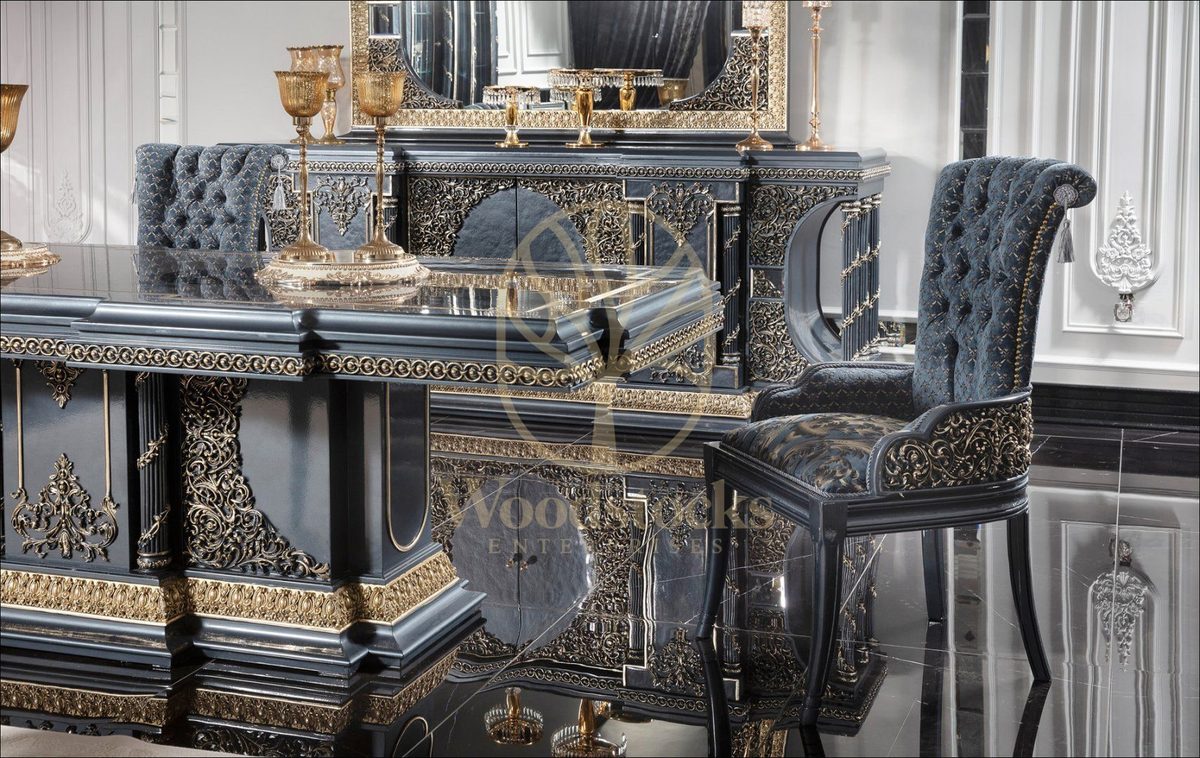 Teak Palace Blue and Silver Dining Set, alternate view